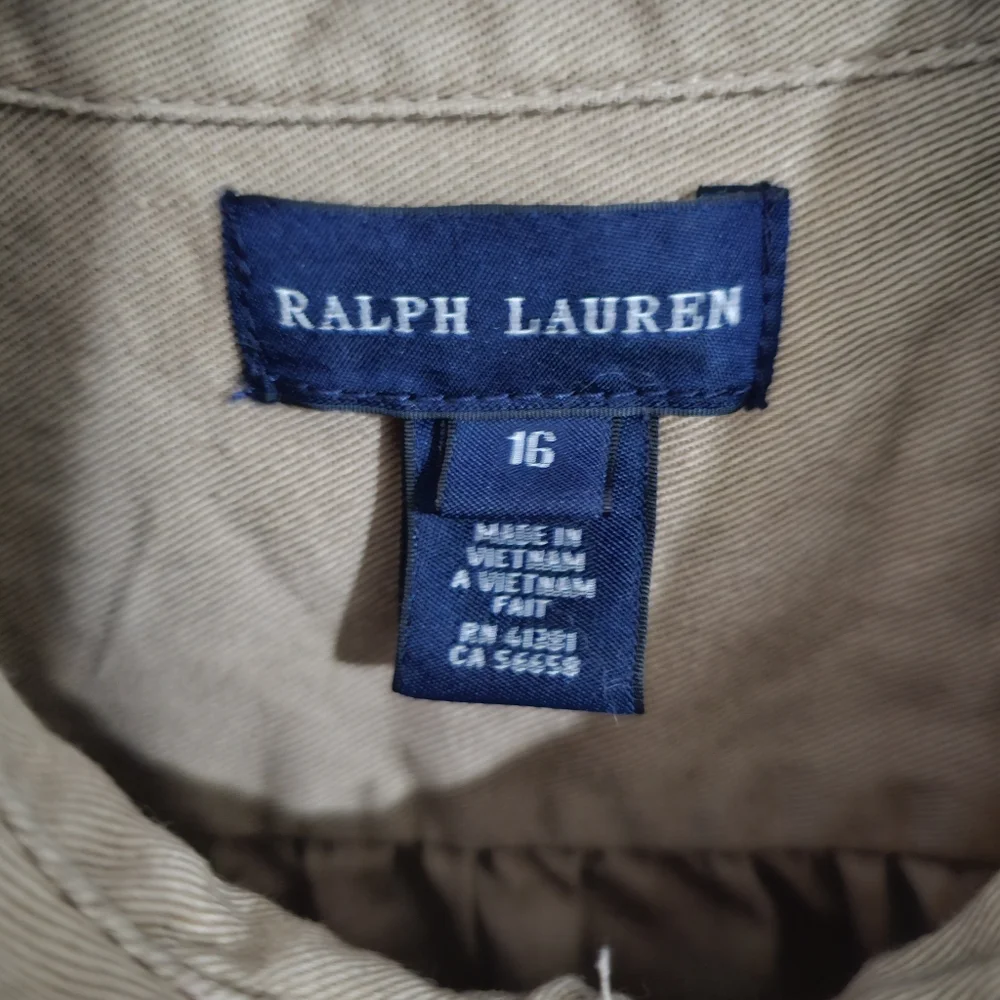 Girl's Ralph Lauren Khaki Collared Long‎ Sleeve Button Flare Skirt Dress sz 16